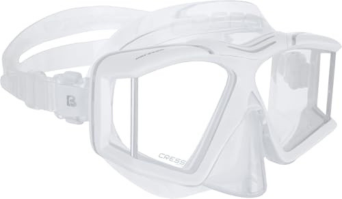 CRESSI Horizon Mask Clear/White- Máscara Unisex para Buceo y Snorkeling Equipada con 4 Lentes Templadas Separadas para una Visión Panorámica sin Interrupciones, Transparente/Blanco