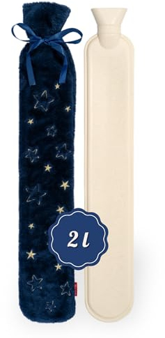 soxo Longue Bouillotte Eau Chaude avec Une Couverture Souple Bebe Peluche Bouillote XXL Anti Colique 2,0L