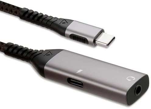 Adaptador de toma de auriculares de 3,5 mm, 2 en 1, adaptador de auriculares PD 60 W carga tipo C a auriculares audio compatible con Galaxy S24 Huawei P50 MacBook iPhone 16/15 Pro/Max iPad Pro