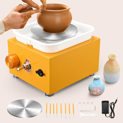 Aomdom Tornio per Ceramica, Tornio Elettrico da 2000RPM, Piatto Girevole in Metallo Mini Ruota di Ceramica Elettrica Adatto per L'insegnamento Scolastico e Negozi di Ceramica Fai da Te e Hobbisti
