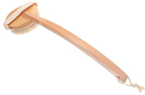 Spazzola da Bagno per Schiena Manico, Setole Naturali | Doccia e Lavaggio, Impugnatura Curva in Legno, Forma Ergonomica, Sostituisce la Vecchia Spazzola