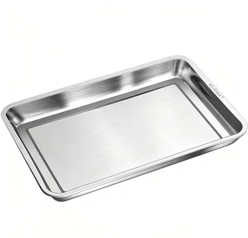 Teglia Forno per Pizza Rettangolare, Vassoio da Portata Metallico in Acciaio Inox, Teglie per Biscotti per Teglie da Forno per Torte, Biscotti, Frutta e Verdura(60x40x5 cm/24x16x2 in)