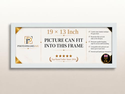 19x13 Inch 24mm Thin Panoramic Picture Frame | White Panoramic Photo Frame & Poster Frame for Pictures, Photos, Documents, Jigsaw Puzzles, Artwork | Landscape or portrait Wall Mount Display