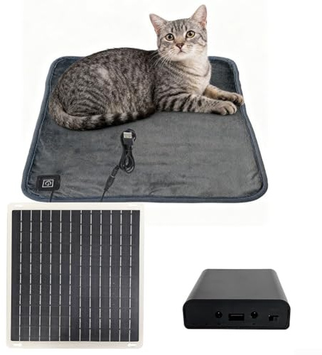 Haustier Heizkissen im Freien, 10W 5V Solar Heizdecke für Katzen und Hunde, 3 Temperaturstufen, für Katzen und Welpen im Winter, Akku nicht enthalten, 43x43cm