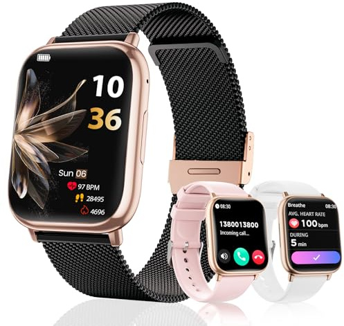 Smartwatch Donna, 1.83 Fitness Orologio con Effettua/Risposta Chiamate, con SpO2, 24H Cardiofrequenzimetro, Sonno, Ciclo Mestruale, Contapassi, 100+ Modalità Sportive, per iOS Android (Schwarz Gold)