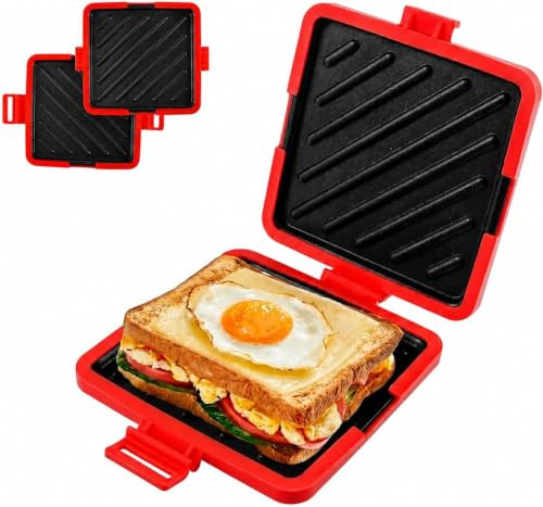 Microwave Toastie Sandwich Maker, Wireless Microwave Toastie Makers Nonstick Plate Portable Silicone Microwaveable Cookware for Sandwiches Hot Dogs (Red)