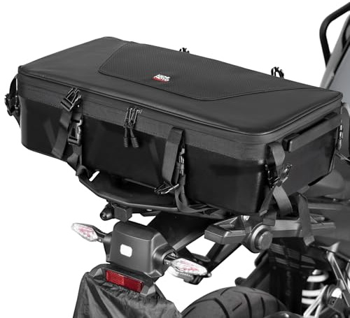 KEMIMOTO Motorrad Tasche 35L, wasserdichte Motorrad Hecktasche, große Kapazität, erweiterbare Satteltasche, Gepäckträgertasche mit Regenhülle, einfache Montage, Schwarz