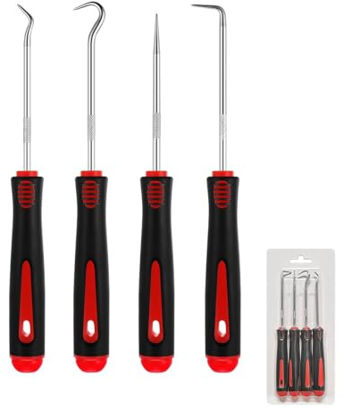 CULEB 4-Teilig Pick und Haken Set Rot Wellendichtring Werkzeug, Simmerring Werkzeug, 16,6 cm Universal Präzisions Haken für Öl-Ringe O-Ring Dichtung Auto Schläuchen Demontage Werkzeug