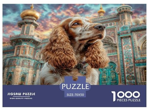 Puzzle per Adulti Bambini con Cane Carino - 1000 Pezzi Cani in Prato di Fiori Selvatici Gioco Educativo Decompressione 70x50cm/1000pz