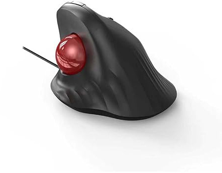 JOMAA Kabelgebundene Trackball-Maus – Ergonomisches Design mit 6 Tasten und CPI-Umschalter (400/800/1200/1600 CPI), rote LED-Anzeige, 250 Hz Abfragerate, für PC, Laptop, Computer (Rot)