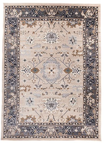 Carpeto Rugs Traditioneller Klassischer Teppich für Ihre Wohnzimmer - Grau Beige - Perser Orientalisches Muster - Ornamente Kelim - Top Qualität Pflegeleicht AYLA 60 x 100 cm Klein