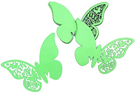 ElecMotive 100 Pcs Segnaposto Segnabicchiere Farfalla Carta Segnatavolo per Feste Matrimonio/Adesiv da Parete Decorazioni (Verde)