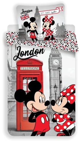 Mickey y Minnie London - Juego de Cama Infantil - Funda nórdica 140 x 200 cm