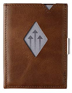 EXENTRI Cuir à Trois Volets Multiwallet- Blocage RFID avec Clip de Verrouillage et Porte-Monnaie en Acier Inoxydable