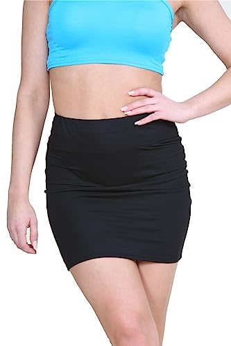 janisramone® Mini Skirts for Women UK, Elasticated High Waist Mini Skirt, Bodycon Plain Stretchy Pencil Skirt for Summer Daily and Casual Wear Skirts Size 6-16 Black
