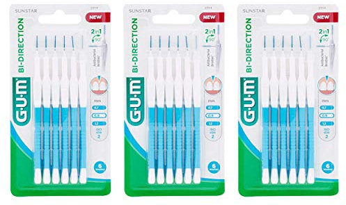GUM Bi-Direction Interdentalbürsten 6 Stück Packung 0,9 mm blau (Kerze), 3er Vorteilspack (3x 6 Stück)