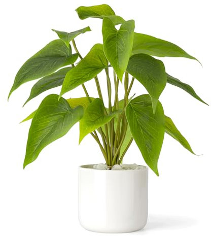 Mkono Fake Plants in Ceramic Pot, 11 Potted Artificial Plants for Home Decor Indoor Faux Green Leaf Plant with Modern White Planter for Desk Shelf Office Room Decoration (Pothos)