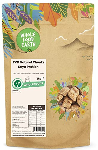 Wholefood Earth TVP Protien de soja naturel sans OGM - Végétalien - Sans produits laitiers - Sans sucre ajouté, 2 kg