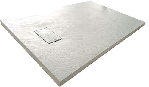 Plato de ducha efecto piedra con valvula incluida H. 2.6 cm - 100 x 120 cm Blanco