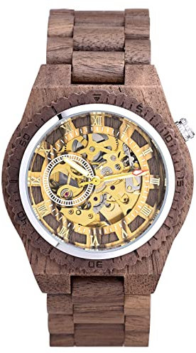 SUPBRO Holzuhren für Herren Uhren Holz-Armbanduhr höhl Holz Uhr mechanisch Analog Japanisches Quarzwerk mit Holzarmband für Männer