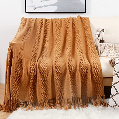 Hayisugal Sofadecke Wohndecke Boho Decke Weich Strick Decke mit Quaste Kuscheldecke Sofadecke Couch Outdoor Decke Überwurfdecke, Braun, 130 x 150cm