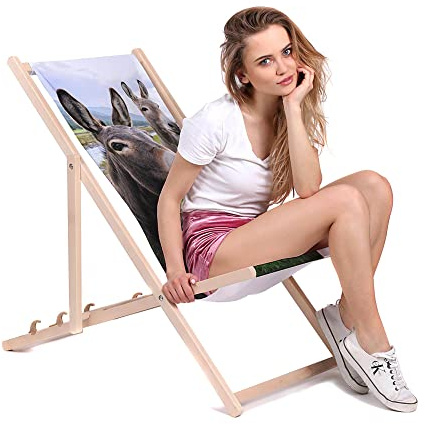 DreamRoots Liegestuhl Klappbar Holz aus Buchenholz, bis 130 kg belastbar, 3-Fach verstellbare Rückenlehne, waschbarer Polyesterbezug