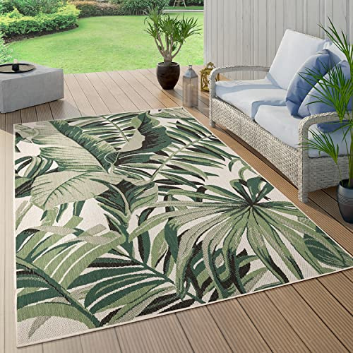 Paco Home Outdoor Teppich Wetterfest Flur Balkon Palmen Dschungel Florales Boho Muster Grün, Grösse:160x230 cm, Farbe:Grün 10