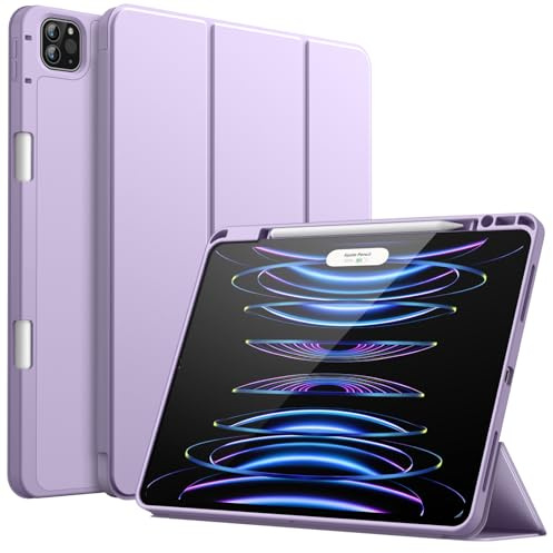 JETech Funda para iPad Pro 12,9 Pulgadas (6.ª/5.ª generación, Modelo 2022/2021) con Portalápiz, Apoyar 2.ª Gen Pencil Carga, Slim Tableta Cover con Suave TPU Trasera (Púrpura Claro)