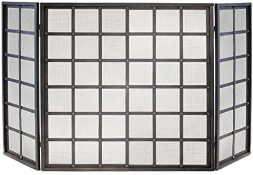 moisture Freistehender Funkenschutz Kamin Bildschirm Wohnzimmer Retro Dekoration Faltbare DREI-Panel-Feuer-Trennwand Boden und vor Ort Kaminschutzgitter Aus Metall (Color : A)