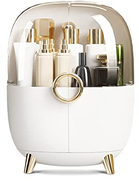 Galatée Moderner Minimalist Tragbare Make Up Organizer Kosmetikbox Kosmetische Aufbewahrungs Box Mit Staubdichtem Deckel, Beauty Organizer - Cremeweiß