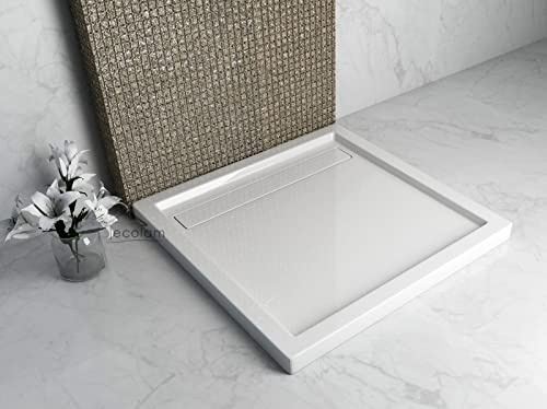 ECOLAM® stabile Duschwanne Duschtasse Camparo Vireck flach mit Abdeckplatte 90x90 x 6,5 cm Tiefe 3 cm Verbundstoff weiß + Siphon