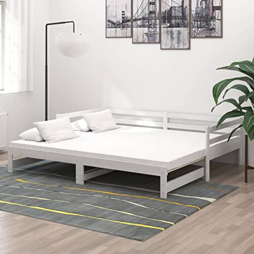 Keketa Tagesbett Ausziehbar Sofabett Schlafsofa Tagesbettgestell Tagesbett Bettsofa Bettgestell Gästebett für Schlafzimmer, Tagesbett, Wohnzimmer Weiß Kiefer Massivholz 2X(90x200) cm