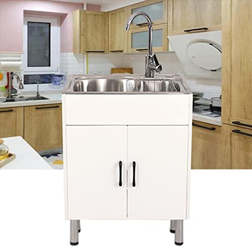Küche Spülenschrank mit Armatur Spülenunterschrank Spültisch Küchenspüle Edelstahl Waschbecken Spülbecken Spüle Küchenunterschrank Set Unterschrank Handwaschbecken mit 2 Türen für Außen Innen ( Color