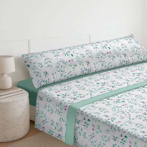 MERCURY TEXTIL – Juego Sábanas de Cama Estampadas 3 Piezas (50% algodón/50% poliéster) Incluye Funda de Almohada + Encimera + Bajera Ajustable. (Cama de 90 cm, Aguamarina)