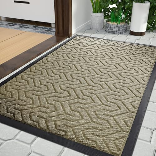 Yimobra Door Mats, Heavy Duty Water Absorbent Mud Resistant Easy Clean Entry Outdoor Mat,Non Slip Backing, Exterior Mats for Outside Patio Porch Farmhouse, 81 x 120 cm, Beige