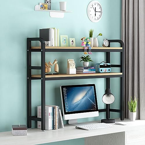 Lsoiup 2-stufiges Computertisch-Desktop-Bücherregal, verstellbares Display-Regal, Organizer für Wohnheim, Büro, Zuhause, Schwarz