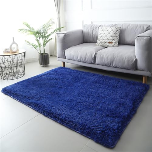 Treer Alfombras Salon Pelo Largo, Alfombra Grande Suave y Esponjosa Alfombras Salon Lavable para Sala de Estar o Dormitorio Infantil, Decoración del Hogar (60x120cm,Azul Marino)