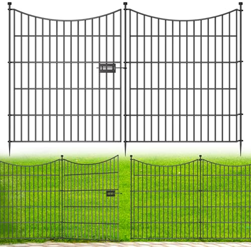 10 Panels Decorative Garden Fence with Gate, 32 in(H) X 23.6 ft(L) No Dig Dog Fence Animal Barrier Outdoor for Yard, Rustproof Metal Garden Edging and Borders, Temporary Fencing Stakes
