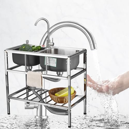 Lavatoio Da Giardino Lavandino Della Cucina Con Scompartimento Vasca Doppia Con Rubinetto Caldi E Freddi Lavatoio Lavanderia Per Garage Lavamani Industriale Per La Casa Lavanderia Giardino (Color : S