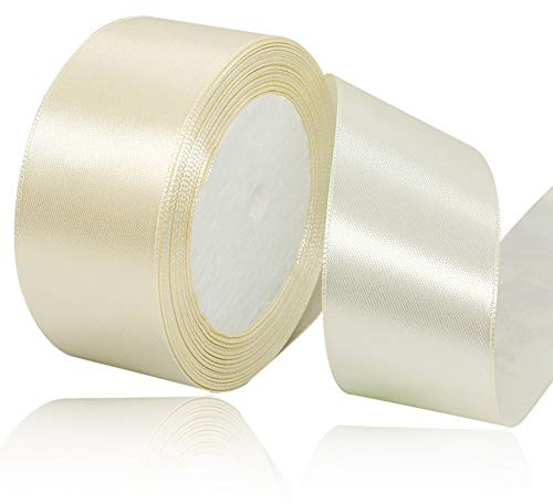 Creme Satinbands 40mm Breit, 22 Meters Schleifenband, Geschenkband für Geschenkverpackungen, DIY Handwerk, Blumensträuße, Nähprojekte, Schleifenherstellung, Geburtstags- und Hochzeitsdekorationen