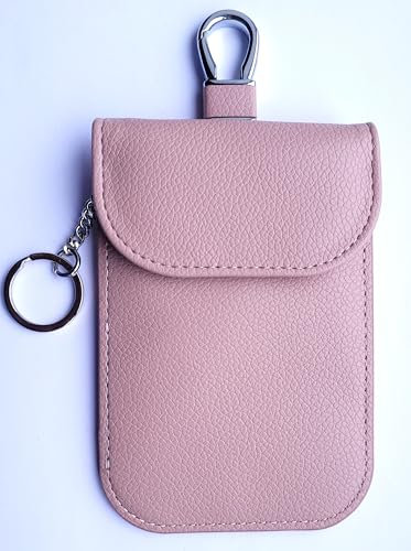 RFID Signal Blocker Faraday Pouch for Car Keys, Premium PU Leather, Jammer for Keyless Entry, Relay Attack Prevention (Dark Pink)