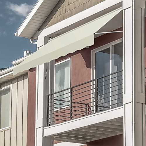 Fiqops Klemmmarkise Markise Balkon 250cm Breit, Balkonmarkise Handkurbel höhenverstellbar ohne Bohren, UV-beständig Sonnenschutz wasserdicht für Terrasse Balkon Veranda, Milchweiß