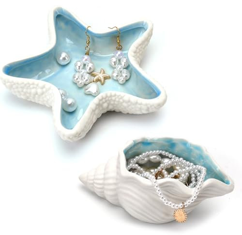 JABNOW 2Pcs Vassoio Decorativo in Ceramica Piatto per Gioielli in Ceramica Ciotola Decorativa in Ceramica, Vassoio per Chiavi Ciotola Decorativa per Gioielli per Anelli, Collane, Bracciali