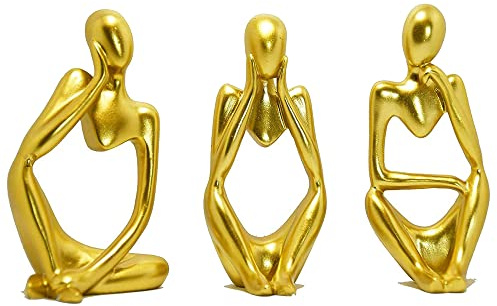 Estatua Pensador Moderno, Abstracto Adorno Salón, Figura Artística Decorativa, Ornamento Arte Resinoso, Decoración para Casa Hogar Escritorio (Oro)