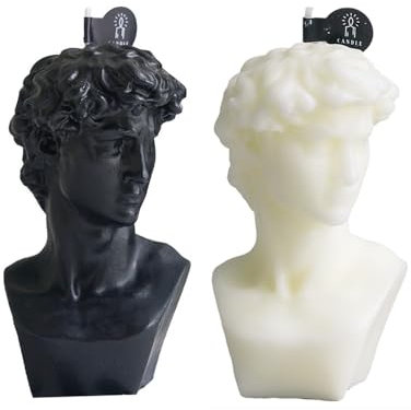 2 Pcs David Bust Statue Scented Candle,110G Aroma Soy Wax Greek Aesthetic Decorative Candle for Table Photo Prop Birthday Gift - Black,White