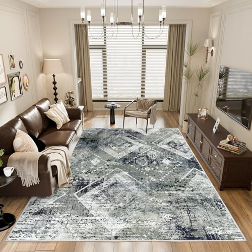 Vamcheer Tappeto Salotto Moderno Astratto, 120×170 cm Tappeto a Pelo Corto Super Morbido, Spugna Addensata, Antiscivolo, Ideale per Soggiorno e Camera da Letto, Blu Verde