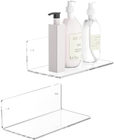 Sezanrpt 20cm klares Regal für Wand, Acryl kleines Sich hin- und herbewegendes Regal, Home Wall Organizer für Raum Lagerung, Raumdekoration, Platzersparnis, 10cm Tiefe, 2-Pack