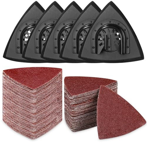 Bixury Schleifplatte für Delta-Schleifer 135 Stück 80 mm Schleifpapier Dreieck+5 Dreieckiges Schleifpadhalter Schleifpapier Dreieckschleifer Schleifpapier Inklusive 60 80 120 180 240 er Körnung