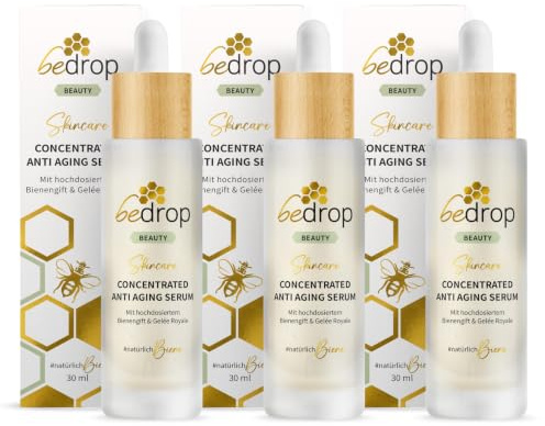 bedrop Anti Aging Serum mit Bienengift - 30ml (3er Set) | Pflege für reife Haut mit hochdosierter Hyaluronsäure - mit Gelée Royal & Acetylglucosamin