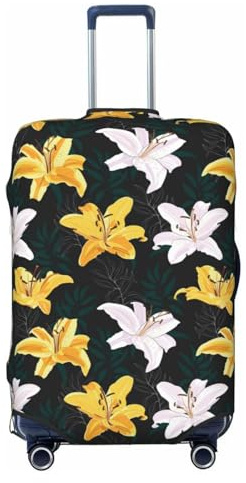 Buewutiry Housse de protection pour bagages de voyage – Fleurs de lys blanches et jaunes anti-rayures pour valises de 45,7 à 81,3 cm, Noir , M
